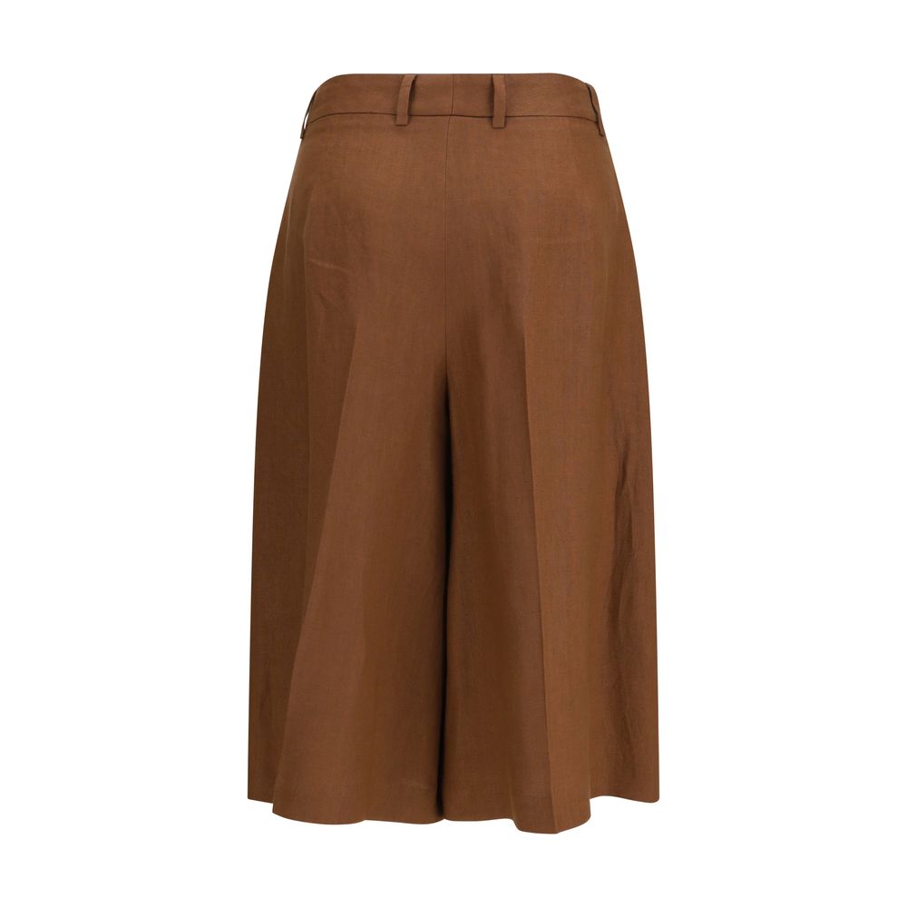 Bermuda Shorts by Lardini for women in viscose twill brown & natural features a sartorial silhouette, showcasing a sartorial straight-leg & regular-fit and short with a sophisticated mid rise for a sartorial look.