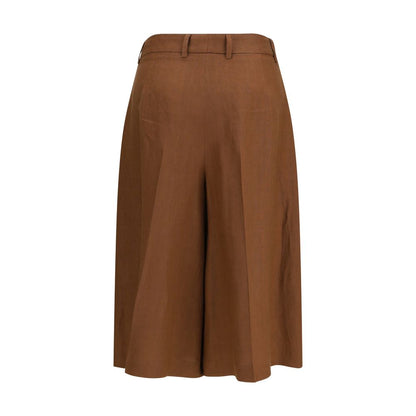 Bermuda Shorts by Lardini for women in viscose twill brown & natural features a sartorial silhouette, showcasing a sartorial straight-leg & regular-fit and short with a sophisticated mid rise for a sartorial look.