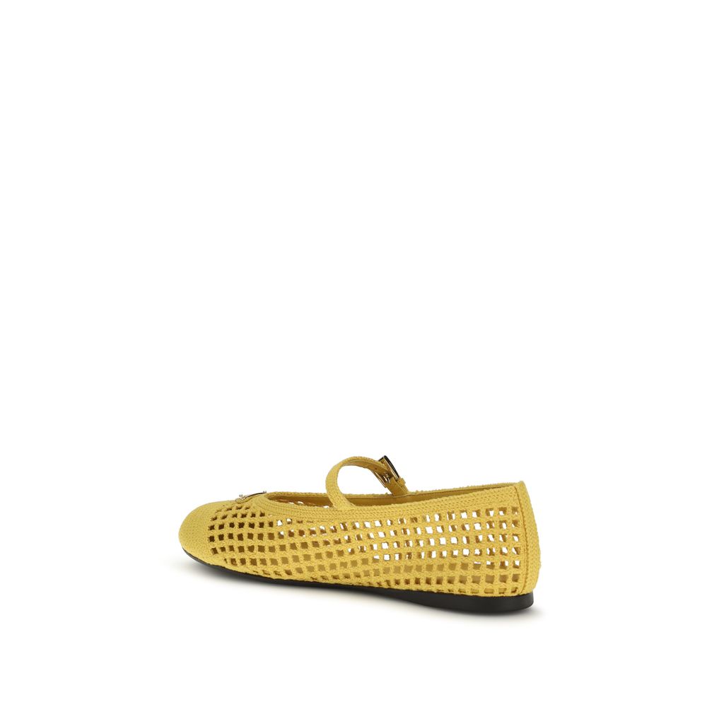 Prada Crochet Women's Polyester Cotton Ballet Flat Shoes - Bicolour