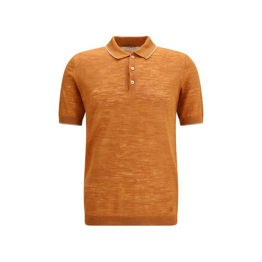 Polo Shirt by Brooksfield for men in linen & polyester orange features a eye catching silhouette, showcasing a refined and for a eye catching finish.