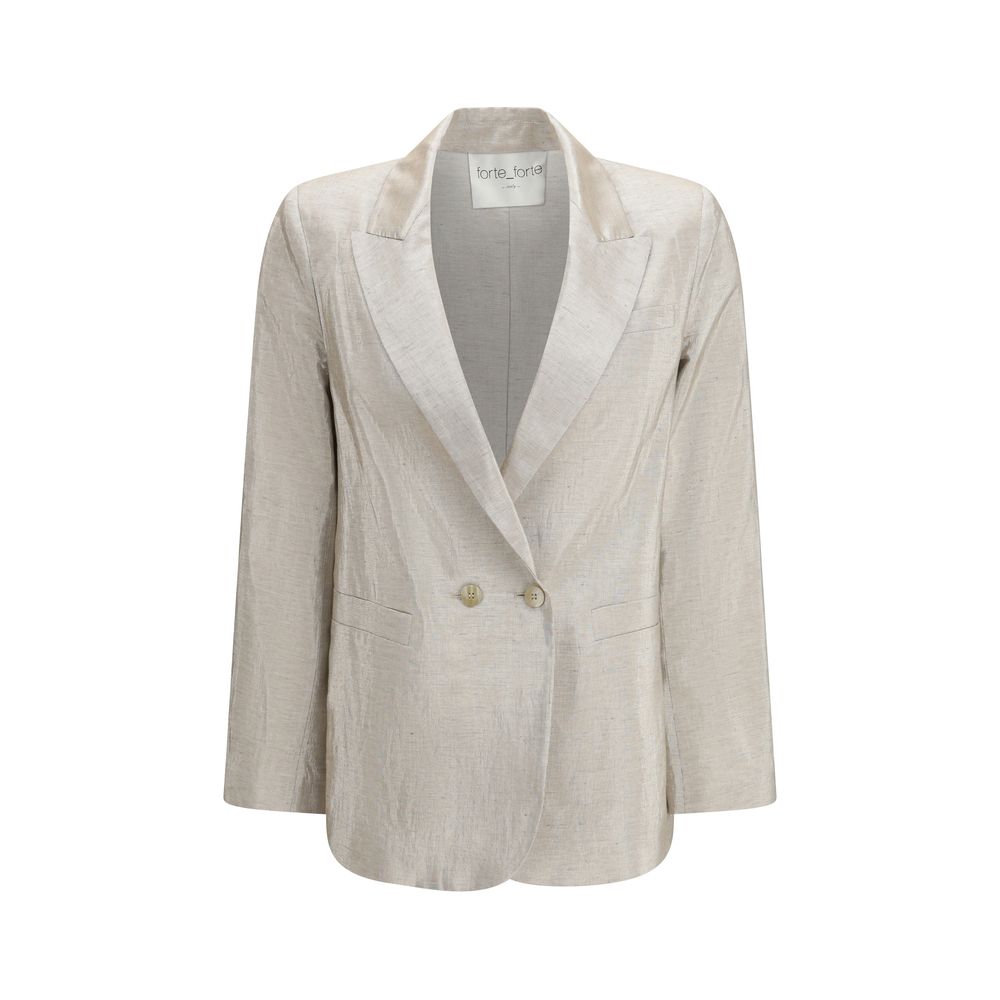 This Blazer by Forte_Forte for women in polyester cotton linen & lurex natural & silver presents a tailored silhouette, meticulously tailored with a tailored and distinctive for a tailored finish.