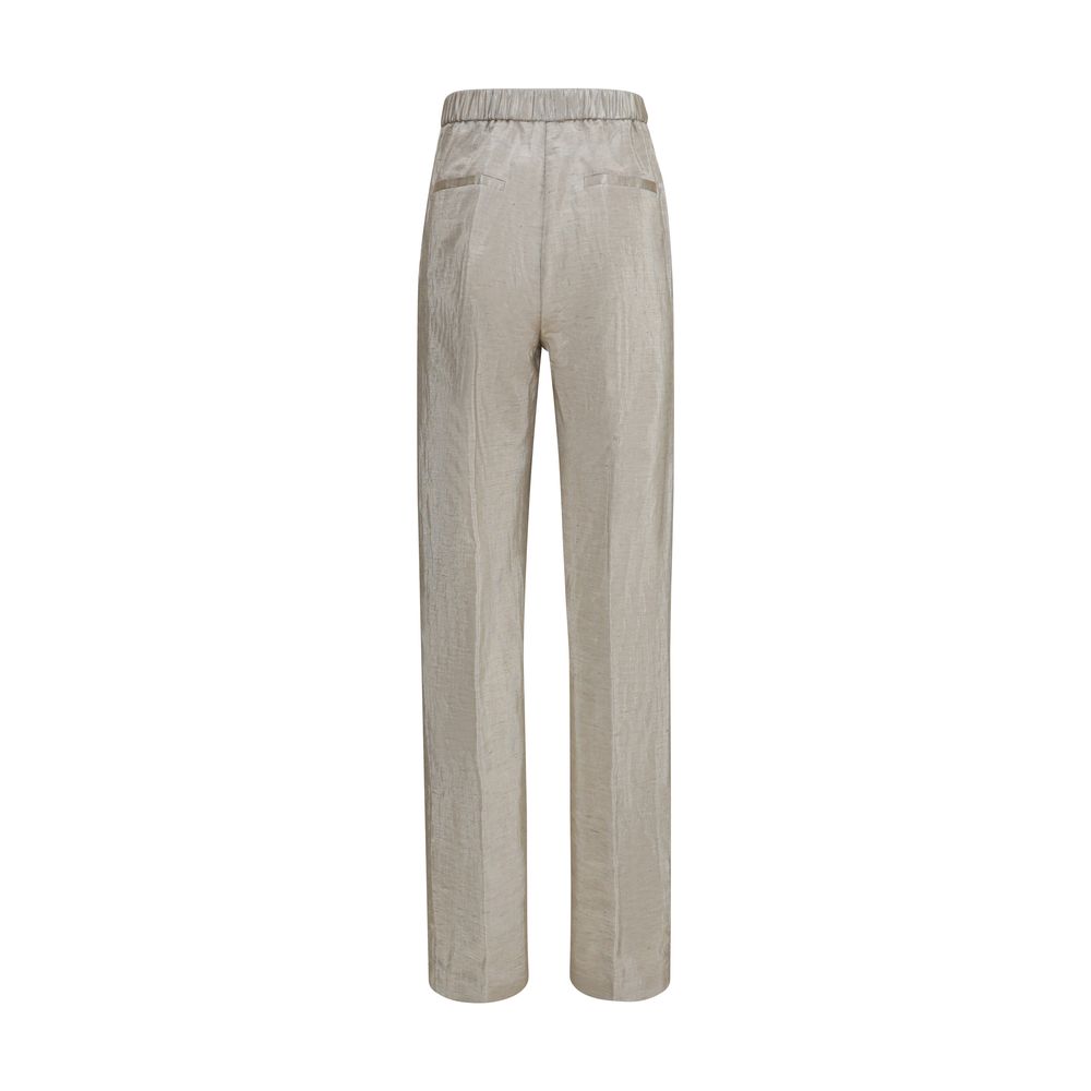 Trousers by Forte_Forte for women in polyamide polyester cotton tweed & sequins natural & silver features a sculptural silhouette, showcasing a sculptural flared & regular-fit and long with a sophisticated for a sculptural finish.