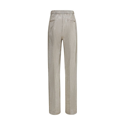 Trousers by Forte_Forte for women in polyamide polyester cotton tweed & sequins natural & silver features a sculptural silhouette, showcasing a sculptural flared & regular-fit and long with a sophisticated for a sculptural finish.
