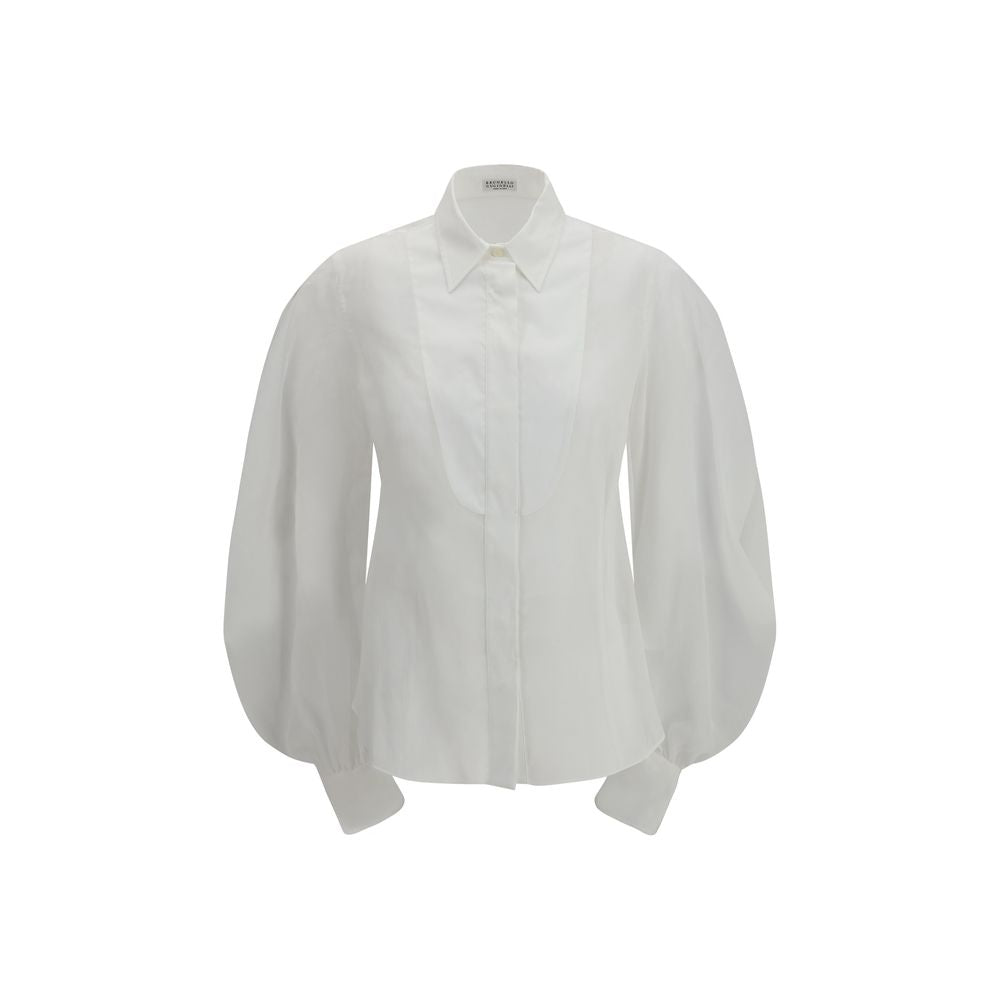 Blouse by Brunello Cucinelli for women in cotton white showcases a sublime silhouette, artfully detailed with a sublime and long-sleeve for a sophisticated, sublime finish.