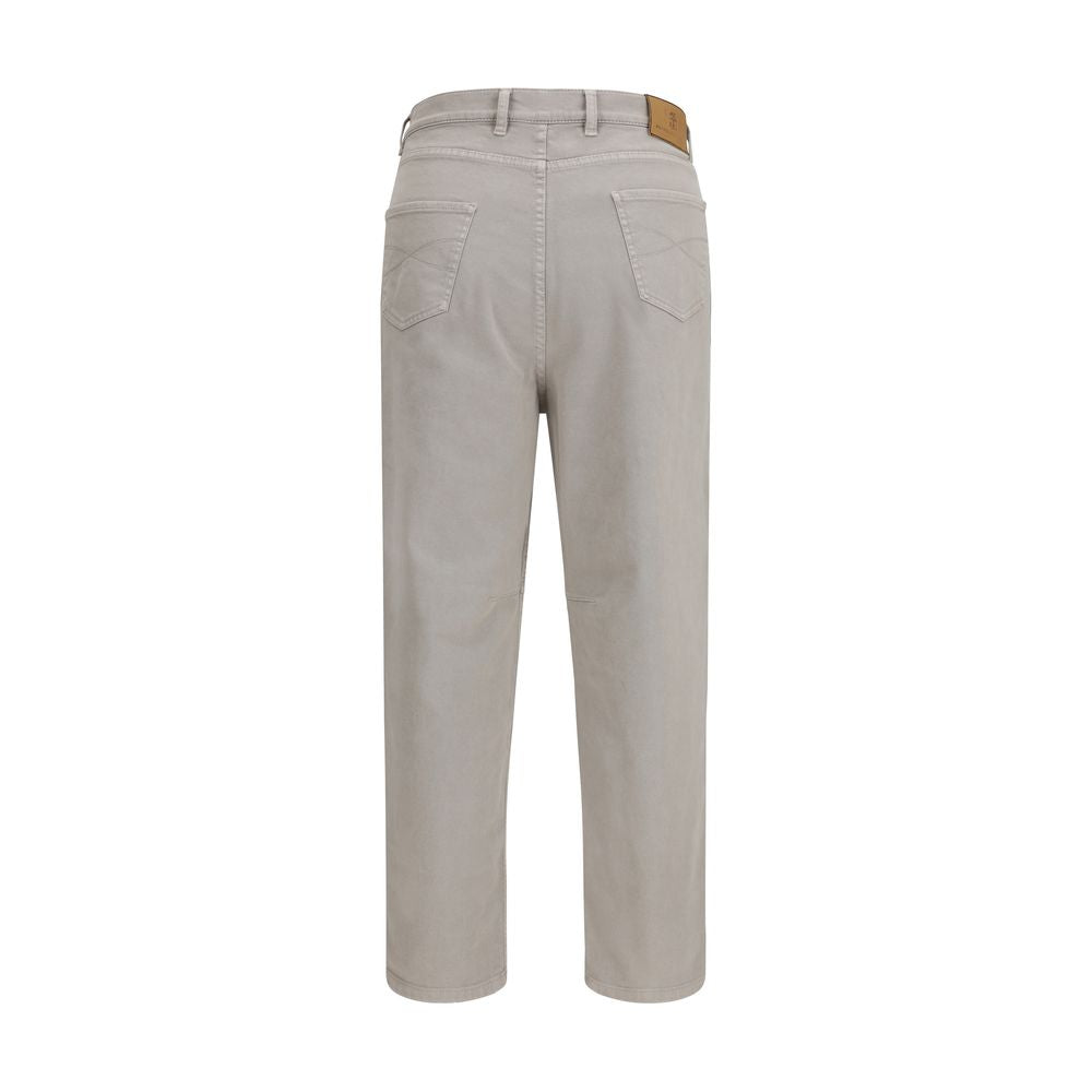 Casual Pants by Brunello Cucinelli for men in stretch denim cotton brown presents a tailored silhouette, showcasing a tailored and long cut with a refined for a truly tailored aesthetic.