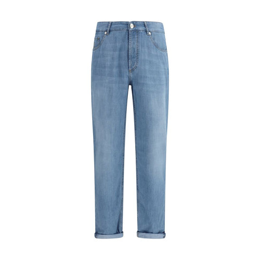 Jeans by Brunello Cucinelli for men in cotton denim blue features a refined silhouette with a refined relaxed-fit & regular-fit, defined by a and a refined long for a refined finish.