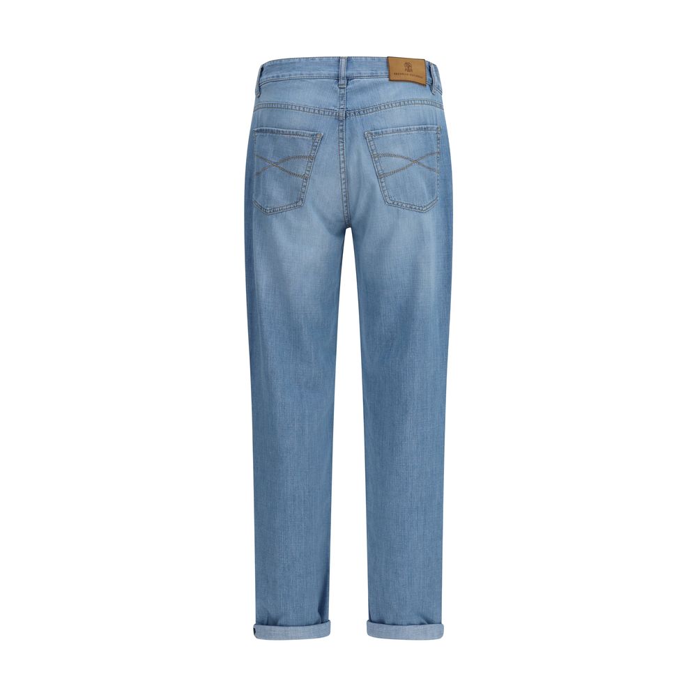 Jeans by Brunello Cucinelli for men in cotton denim blue presents a refined pantology silhouette, artfully defined by a refined pantology relaxed-fit & regular-fit, long, and a sophisticated .