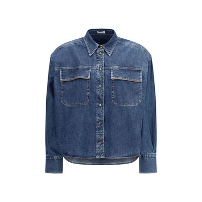 Shirt by Brunello Cucinelli for women in denim cotton blue, featuring a nuanced long-sleeve and nuanced for a sophisticated finish.