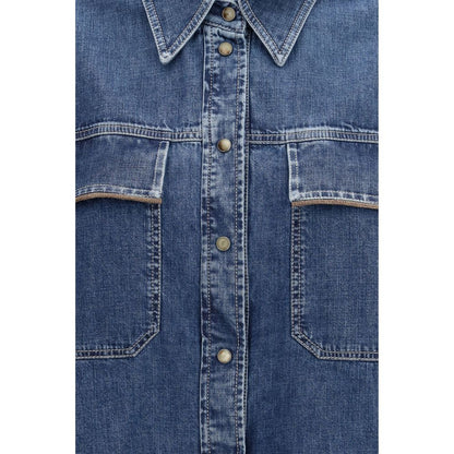 Shirt by Brunello Cucinelli for women in denim cotton blue showcases a sleek silhouette, elegantly detailed with a sleek and for a sleek finish.