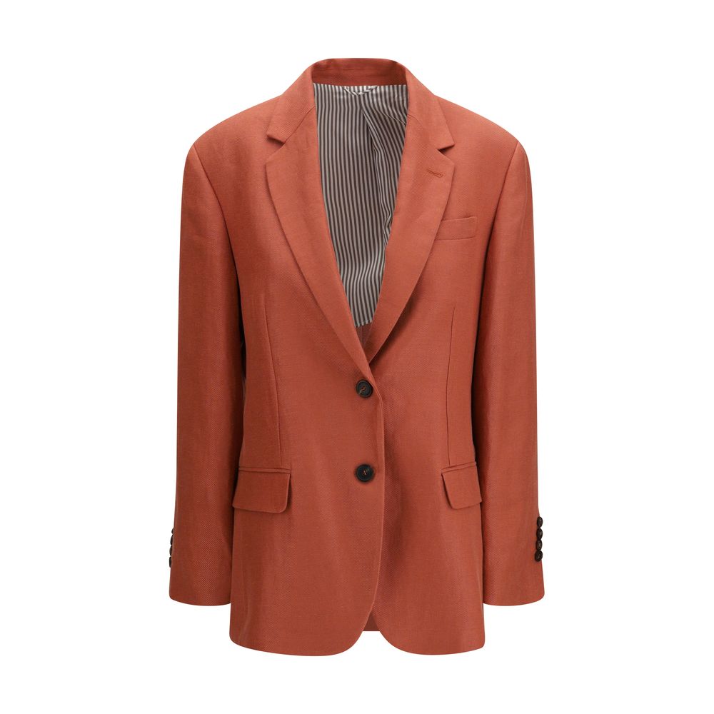 Blazer by Brunello Cucinelli for women in linen multicolor & natural features an crisp silhouette with sophisticated and a crisp for a truly crisp finish.