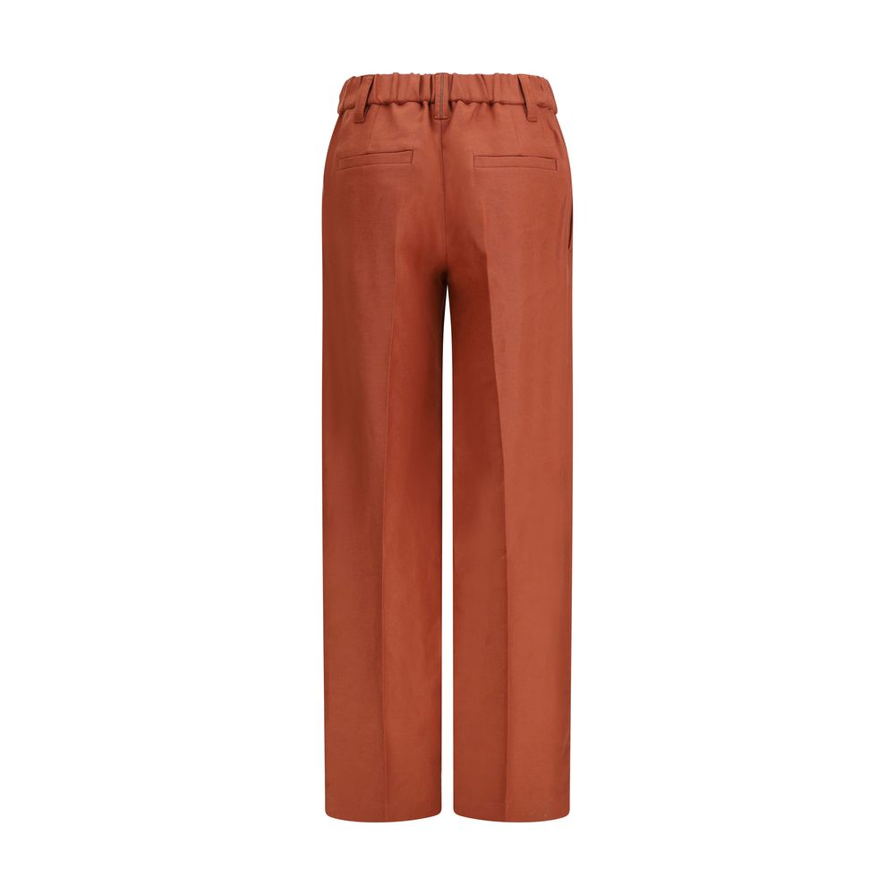 Casual Pants by Brunello Cucinelli for women in linen multicolor & natural presents a refined pantology silhouette, artfully defined by a refined pantology relaxed-fit, regular-fit & wide, long, and a sophisticated .