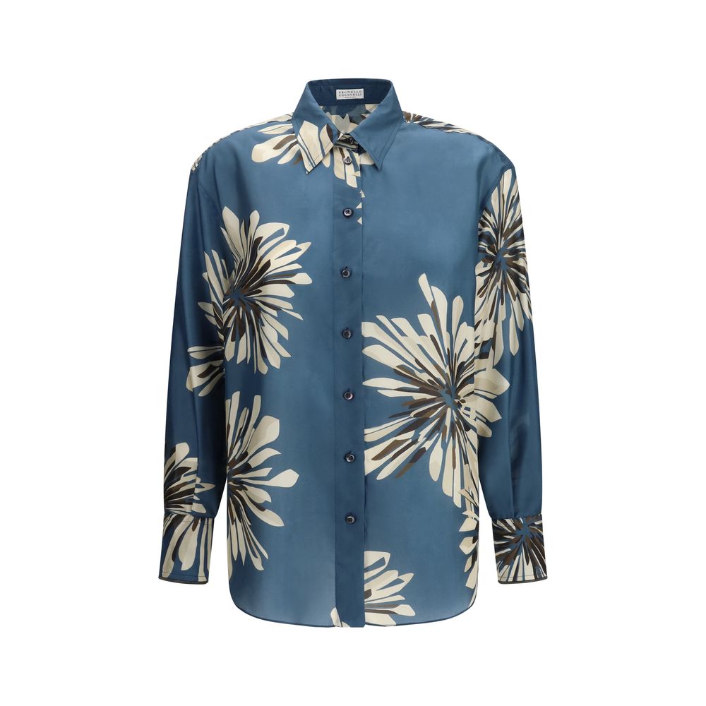 Shirt by Brunello Cucinelli for women in silk multicolor, patterned, floral & signature showcases a sublime silhouette, artfully detailed with a sublime and long-sleeve for a sophisticated, sublime finish.