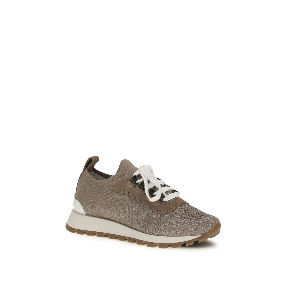 Sneakers by Brunello Cucinelli for women in viscose polyester cotton beige features a chic design, perfectly showcasing the chic chunky style of this Women's Chunky Viscose Polyester Cotton Sneakers.