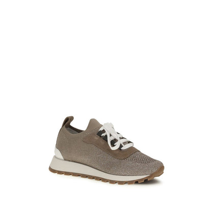 Sneakers by Brunello Cucinelli for women in viscose polyester cotton beige features a chic design, perfectly showcasing the chic chunky style of this Women's Chunky Viscose Polyester Cotton Sneakers.
