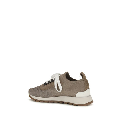 Sneakers by Brunello Cucinelli for women in viscose polyester cotton beige presents a on trend silhouette from the Women's Chunky Viscose Polyester Cotton Sneakers collection, showcasing a on trend chunky style for an elevated aesthetic.