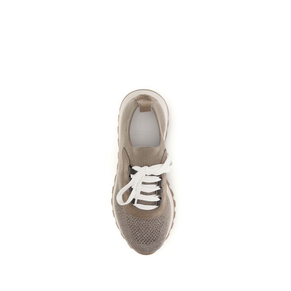 Sneakers by Brunello Cucinelli for women in viscose polyester cotton beige presents a impeccable silhouette as Women's Chunky Viscose Polyester Cotton Sneakers, expertly defined by a impeccable chunky style for a impeccable, high-fashion look.