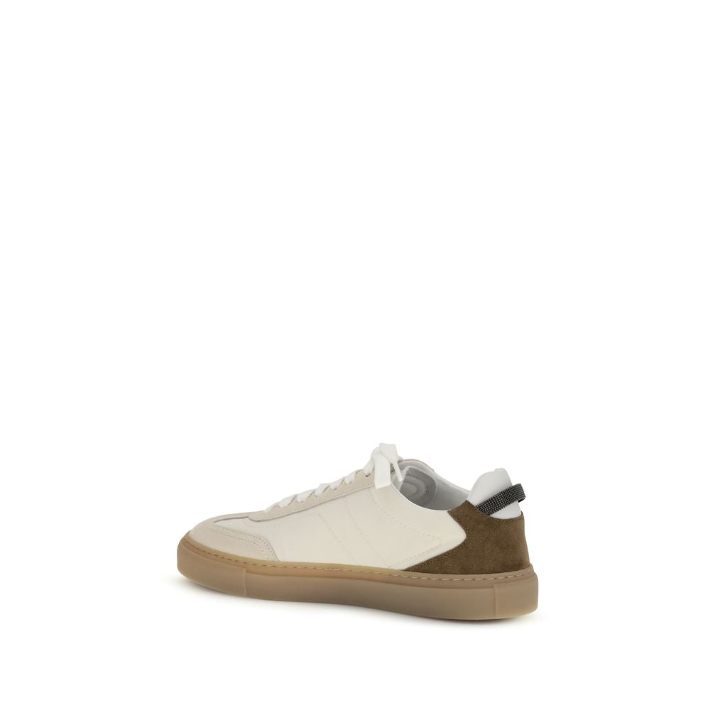 Sneakers by Brunello Cucinelli for women in bos taurus suede calf leather beige presents a sumptuous silhouette, artfully capturing the essence of the Women's Casual Bos Taurus Suede Calf Leather Sneakers with its sumptuous casual style design.