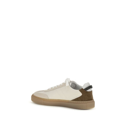 Sneakers by Brunello Cucinelli for women in bos taurus suede calf leather beige presents a sumptuous silhouette, artfully capturing the essence of the Women's Casual Bos Taurus Suede Calf Leather Sneakers with its sumptuous casual style design.