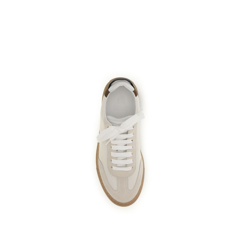 Sneakers by Brunello Cucinelli for women in bos taurus suede calf leather beige features a chic design, perfectly showcasing the chic casual style of this Women's Casual Bos Taurus Suede Calf Leather Sneakers.