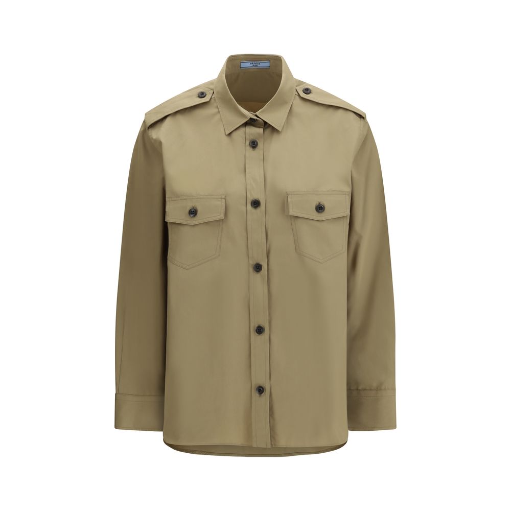 Shirt by Prada for women in cotton beige, featuring a nuanced long-sleeve and nuanced for a sophisticated finish.