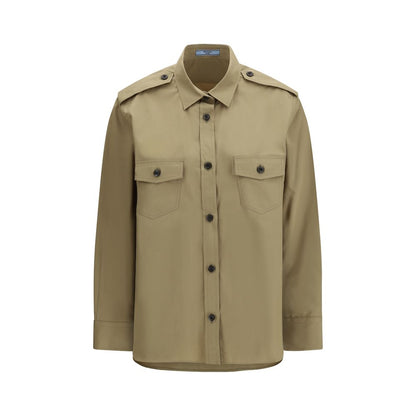 Shirt by Prada for women in cotton beige, featuring a nuanced long-sleeve and nuanced for a sophisticated finish.