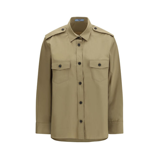 Shirt by Prada for women in cotton beige, featuring a nuanced long-sleeve and nuanced for a sophisticated finish.