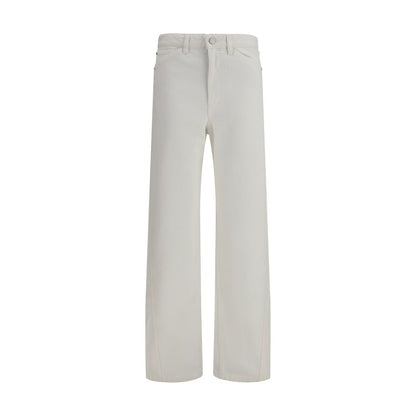 Casual Pants by Lemaire for women in cotton white presents a tailored silhouette, showcasing a tailored straight, regular-fit & wide and long cut with a refined high rise for a truly tailored aesthetic.