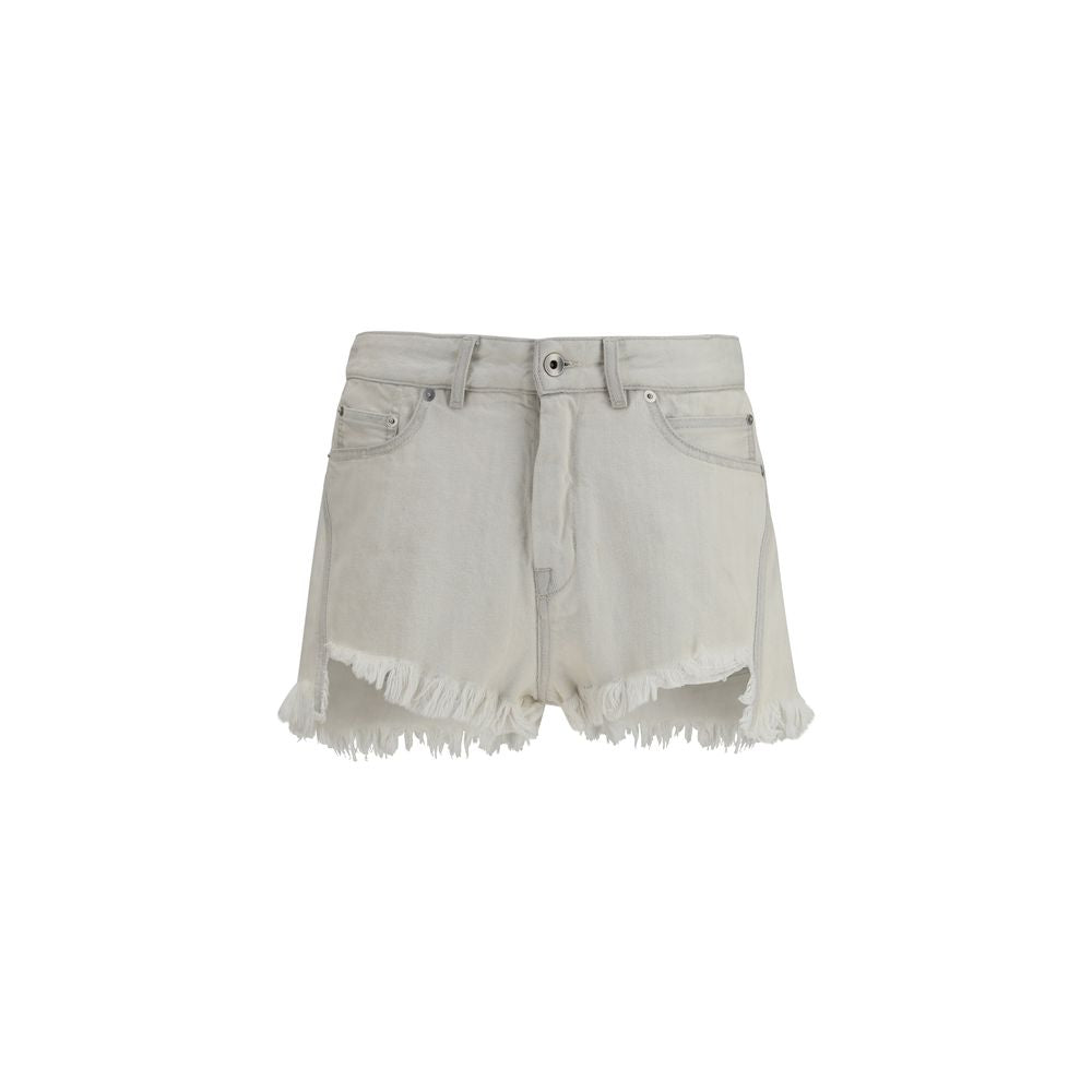 Denim Shorts by Rick Owens for women in denim cotton beige presents a utilitarian silhouette, showcasing a utilitarian straight & regular-fit with a short and mid rise.