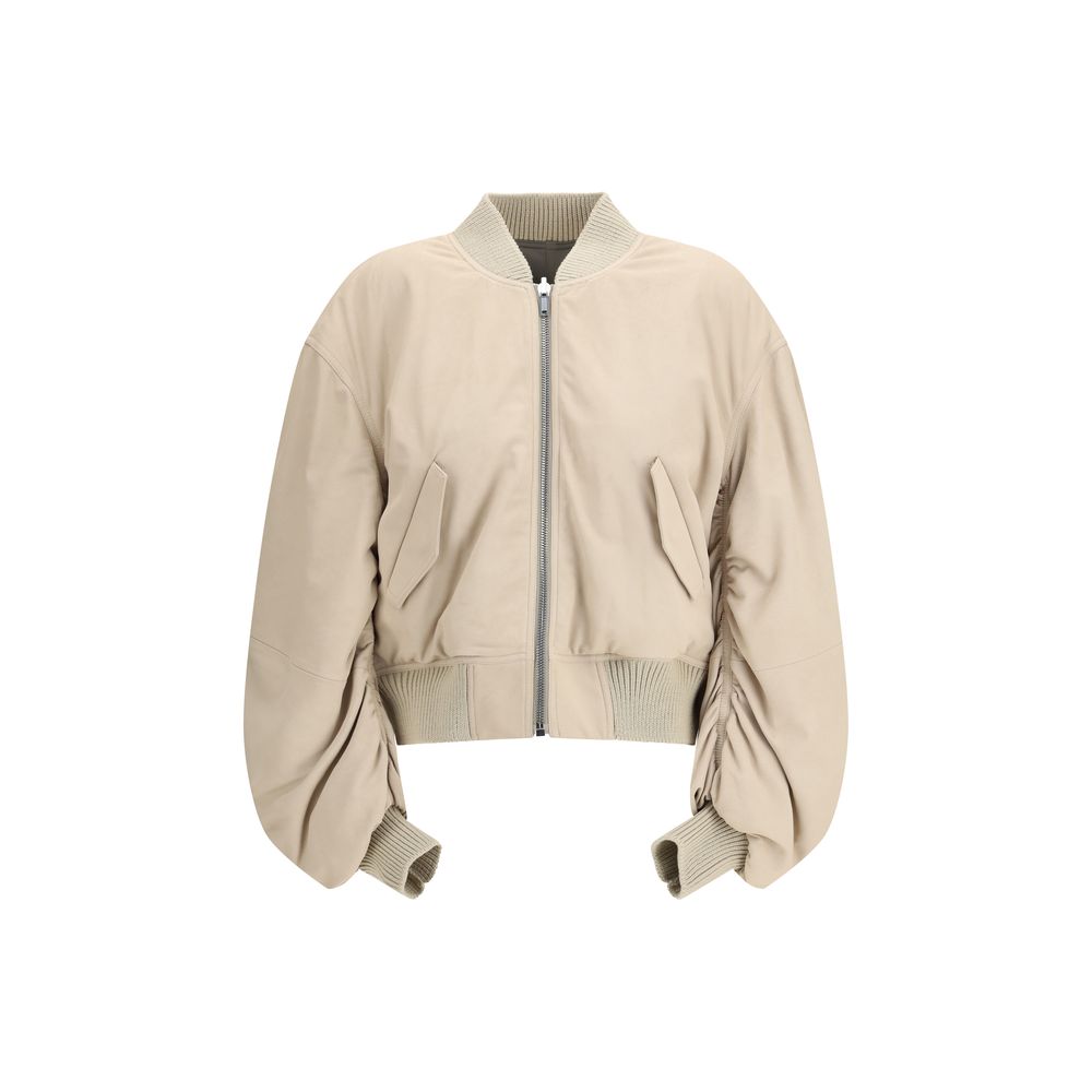 Bomber Jacket by Rick Owens for women in polyester & lamb leather beige features a city-ready silhouette, detailed with pockets and a city-ready .