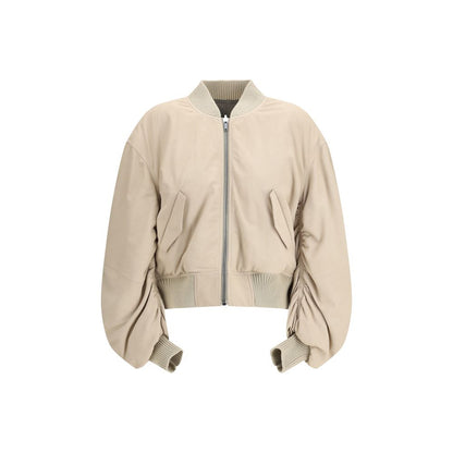 Bomber Jacket by Rick Owens for women in polyester & lamb leather beige features a city-ready silhouette, detailed with pockets and a city-ready .