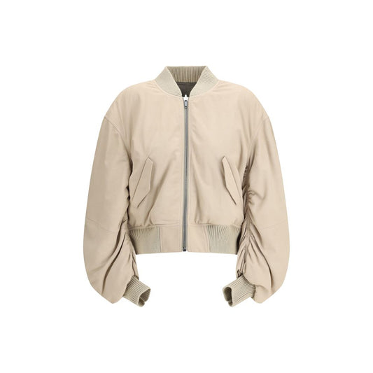Bomber Jacket by Rick Owens for women in polyester & lamb leather beige features a city-ready silhouette, detailed with pockets and a city-ready .