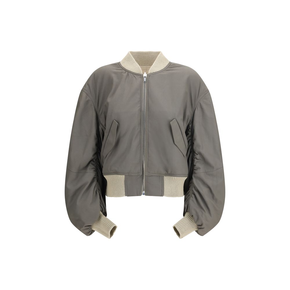 Bomber Jacket by Rick Owens for women in polyester & lamb leather beige presents a effortlessly chic silhouette, showcasing a sophisticated and premium pockets for a truly effortlessly chic finish.