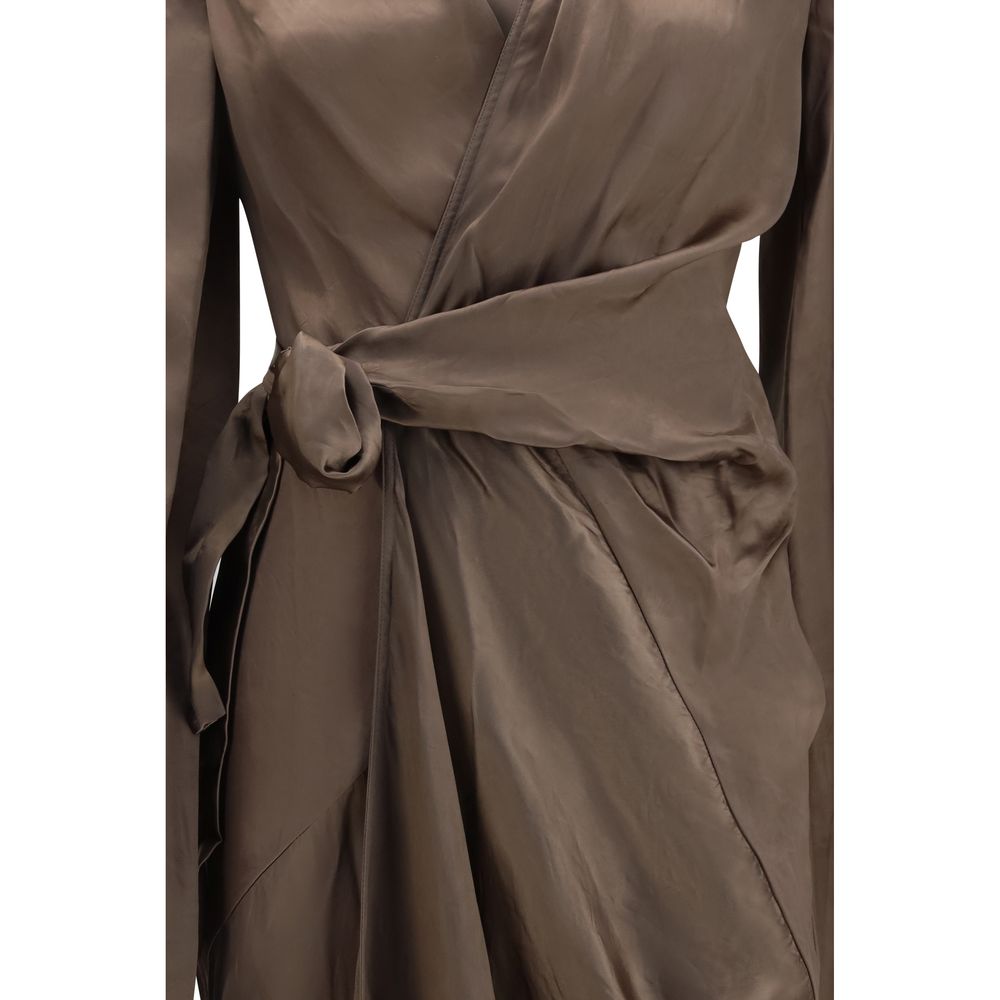 Dress by Rick Owens for women in cupro brown, copper & natural showcases a striking silhouette, elegantly detailed with a , refined , and a striking long for a striking finish.