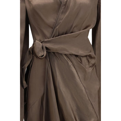 Dress by Rick Owens for women in cupro brown, copper & natural showcases a striking silhouette, elegantly detailed with a , refined , and a striking long for a striking finish.