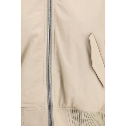 Bomber Jacket by Rick Owens for women in polyester & lamb leather beige showcases a bohemian silhouette, artfully detailed with a bohemian and signature pockets for a truly bohemian finish.
