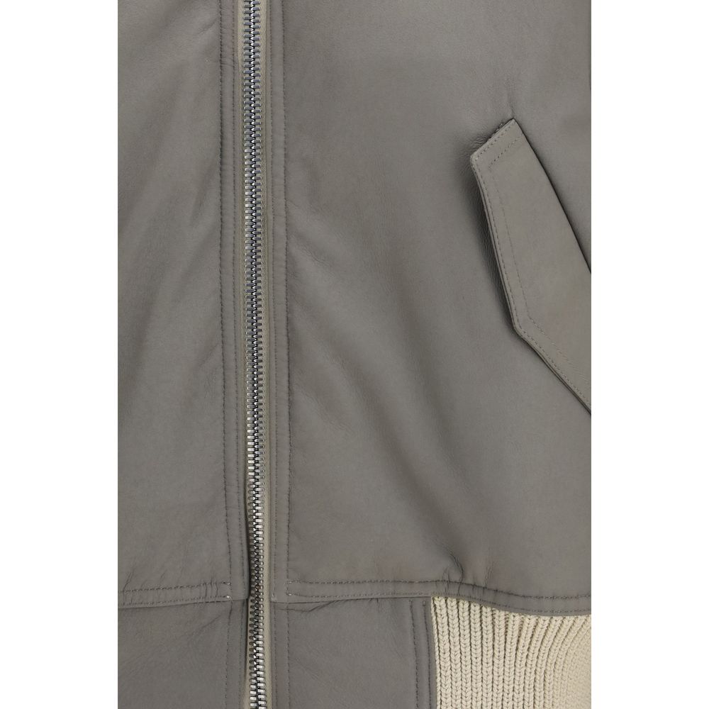 Bomber Jacket by Rick Owens for women in polyester & lamb leather beige features a city-ready silhouette, detailed with pockets and a city-ready .