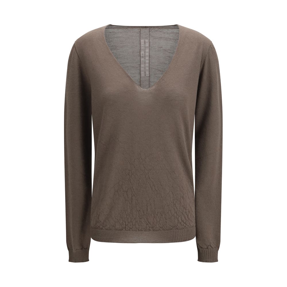 Sweatshirt by Rick Owens for women in wool gray showcases a slouchy chic silhouette, artfully detailed with a slouchy chic v-neck neckline and long-sleeve for a slouchy chic finish.