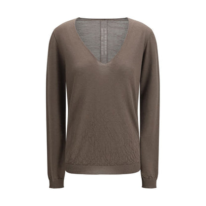 Sweatshirt by Rick Owens for women in wool gray showcases a slouchy chic silhouette, artfully detailed with a slouchy chic v-neck neckline and long-sleeve for a slouchy chic finish.