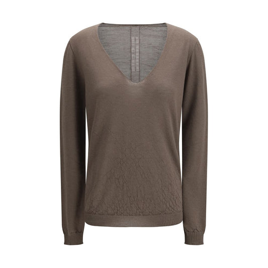Sweatshirt by Rick Owens for women in wool gray showcases a slouchy chic silhouette, artfully detailed with a slouchy chic v-neck neckline and long-sleeve for a slouchy chic finish.
