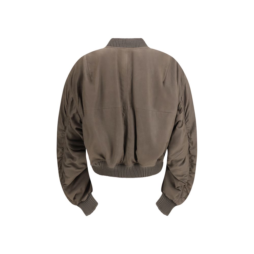 Bomber Jacket by Rick Owens for men in lambskin leather & cotton gray features a dramatic silhouette, showcasing a sophisticated and distinctive pockets for a dramatic aesthetic.