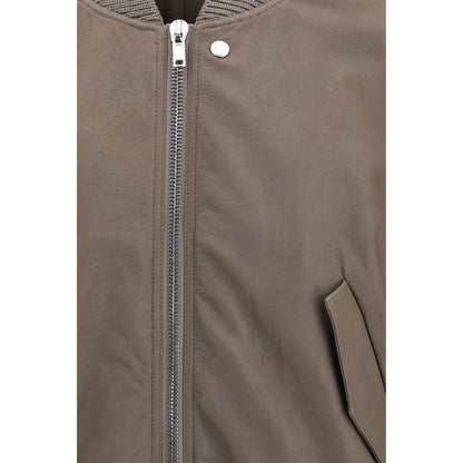 Bomber Jacket by Rick Owens for men in lambskin leather & cotton gray features a dramatic silhouette, showcasing a sophisticated and distinctive pockets for a dramatic aesthetic.