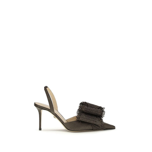 Stiletto Slingback Pumps Heels by MACH & MACH for women in raffia & bos taurus calf leather brown features an captivating silhouette, showcasing the elegant Women's Raffia & Bos Taurus Calf Leather Stiletto Slingback Pumps Heels design with a stiletto and a sophisticated almond toe style.