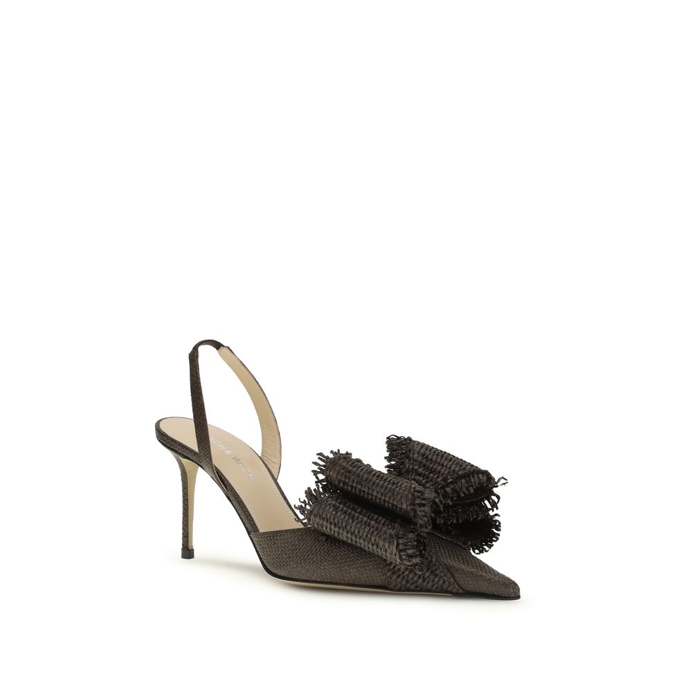 Stiletto Slingback Pumps Heels by MACH & MACH for women in raffia & bos taurus calf leather and brown showcases a effortlessly elegant silhouette as Women's Raffia & Bos Taurus Calf Leather Stiletto Slingback Pumps Heels, featuring a effortlessly elegant stiletto and a effortlessly elegant almond toe style for an elegant look.