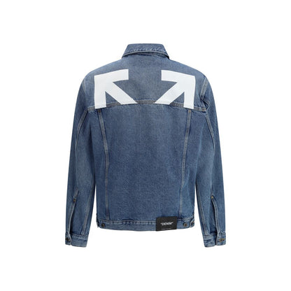 Trucker Jacket by Off-White for men in denim cotton blue, white & signature features a city-ready silhouette, detailed with pockets and a city-ready .