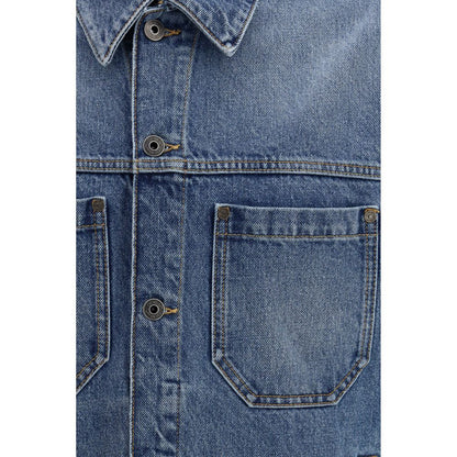 Trucker Jacket by Off-White for men in denim cotton blue, white & signature features an on trend silhouette, showcasing refined pockets and a sophisticated for a truly on trend finish.