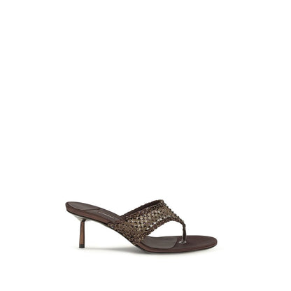 Stiletto Sandals by LE SILLA for women in goatskin leather & crystal brown & gray features an exquisite silhouette, showcasing the exquisite Women's Goatskin Leather & Crystal Stiletto Sandals with a stiletto and .