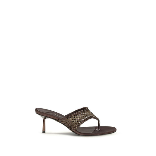 Stiletto Sandals by LE SILLA for women in goatskin leather & crystal brown & gray features an exquisite silhouette, showcasing the exquisite Women's Goatskin Leather & Crystal Stiletto Sandals with a stiletto and .