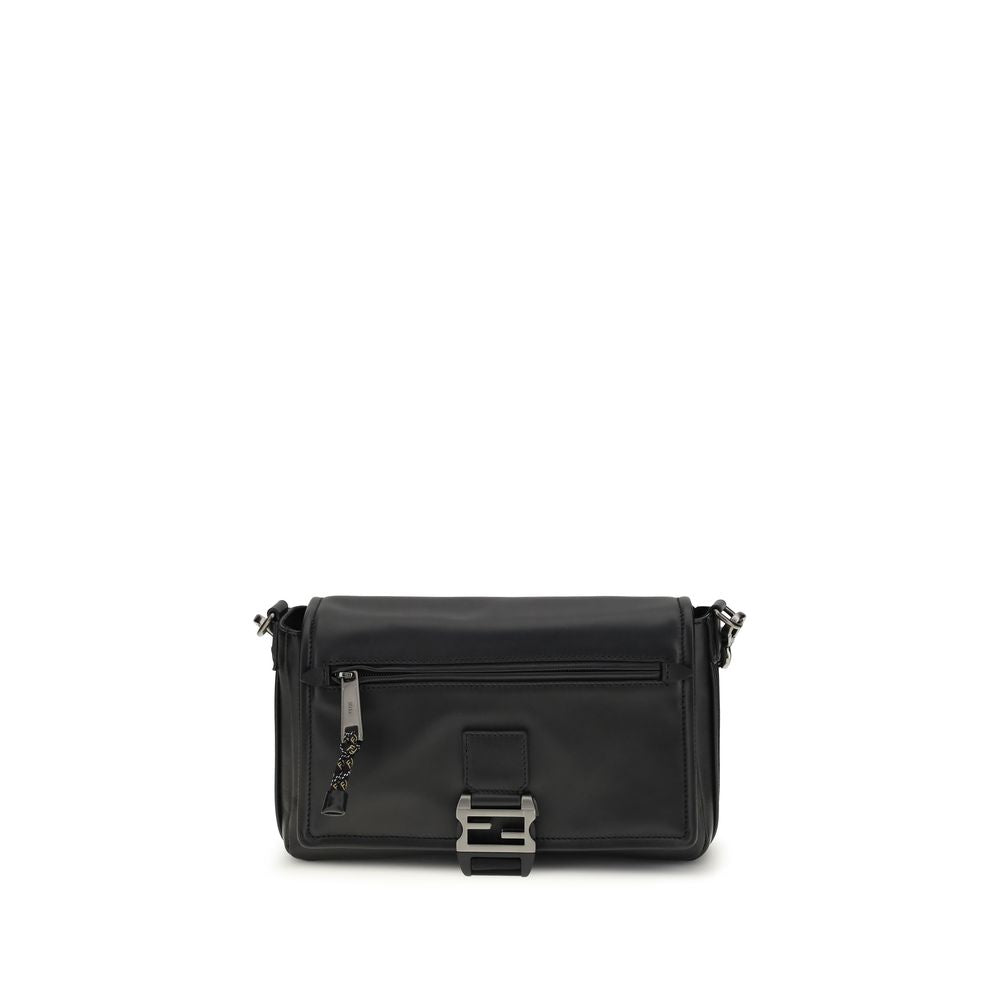 Large Shoulder Messenger Bag by Fendi for men in bos taurus calf leather black features an effortlessly chic silhouette with a secure flap, zipper & buckle, ample , and versatile shoulder-strap & adjustable-strap for effortlessly chic everyday luxury.