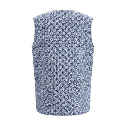 Gucci Gg Women's Crew Neck Cotton Polyester Tweed & Wool Vest - Blue Multicolor