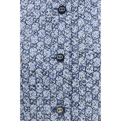 Gucci Gg Women's Crew Neck Cotton Polyester Tweed & Wool Vest - Blue Multicolor